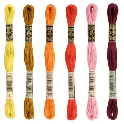 DMC Mouliné Spécial 25 Brodergarn, Ensfarget, Røde/Gule/Oransje nyanser