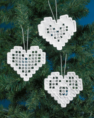 Broderisett Hardanger hjerter 3 stk 10 x 10 cm