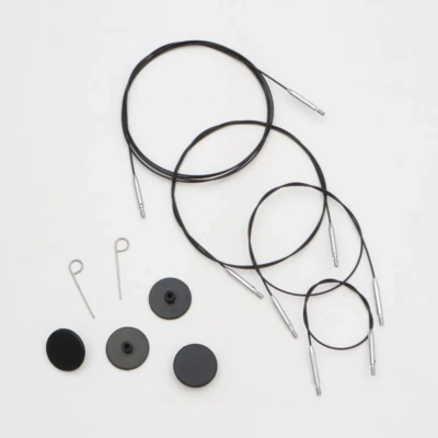 KnitPro Thin & Flex Kabel, Sort Sølv Swivel, 40–150 cm