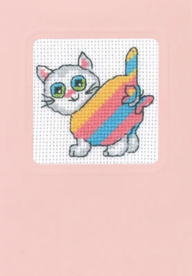 Broderisett Katt med skrå striper 9 x 13 cm