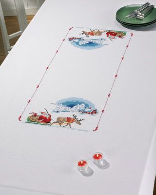 Broderisett Nisse i slede 140 x 230 cm